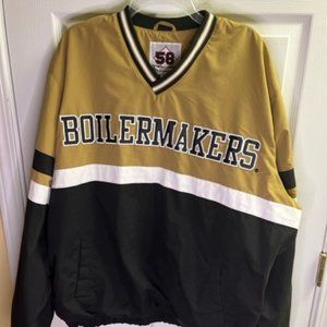 PURDUE BOILERMAKERS Pullover Windbreaker Lined 58 Sports XL Tan/Black Sewn